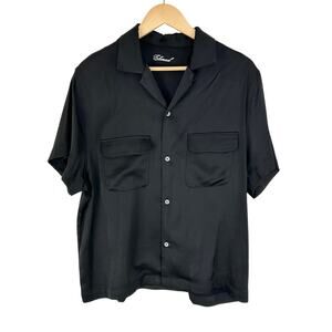 Elwood Short Sleeve Satin Button-up Bowling Shirt in‎ Black Size Small